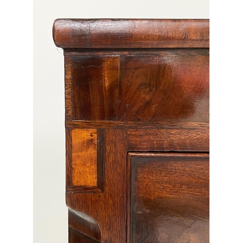 197 - SCOTTISH HALL CHEST, 19th century flame mahogany of adapted shallow proportions with 'secret' frieze... 