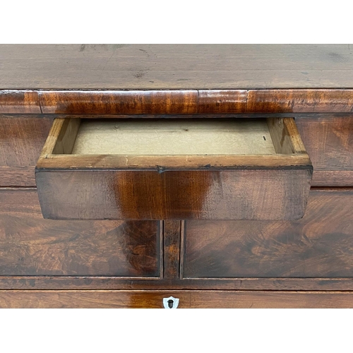 197 - SCOTTISH HALL CHEST, 19th century flame mahogany of adapted shallow proportions with 'secret' frieze... 