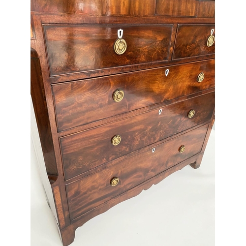 197 - SCOTTISH HALL CHEST, 19th century flame mahogany of adapted shallow proportions with 'secret' frieze... 