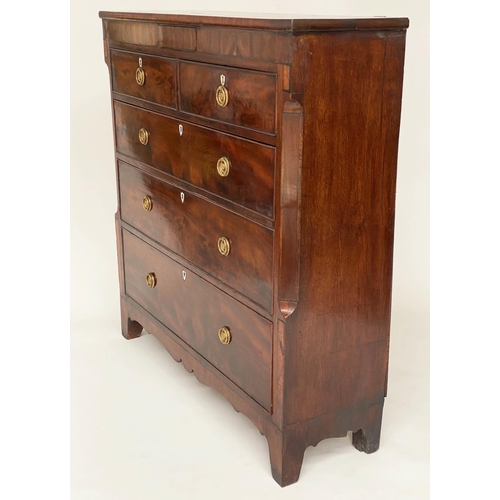 197 - SCOTTISH HALL CHEST, 19th century flame mahogany of adapted shallow proportions with 'secret' frieze... 