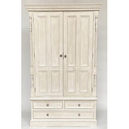 209 - ARMOIRE, French style traditionally grey painted with two twin panelled doors enclosing hanging spac... 