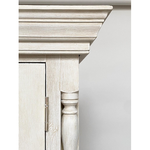 209 - ARMOIRE, French style traditionally grey painted with two twin panelled doors enclosing hanging spac... 