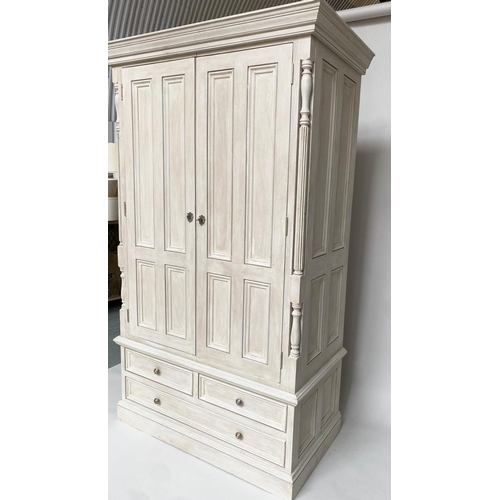 209 - ARMOIRE, French style traditionally grey painted with two twin panelled doors enclosing hanging spac... 