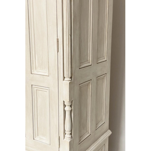 209 - ARMOIRE, French style traditionally grey painted with two twin panelled doors enclosing hanging spac... 