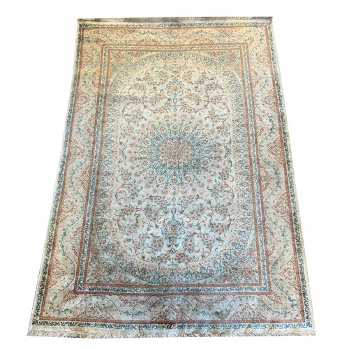 151 - FINE PURE SILK QUM RUG, 145cm x 98cm.