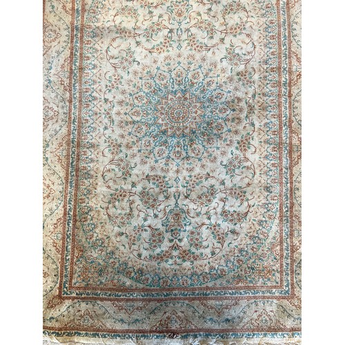 151 - FINE PURE SILK QUM RUG, 145cm x 98cm.