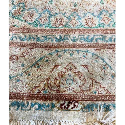 151 - FINE PURE SILK QUM RUG, 145cm x 98cm.