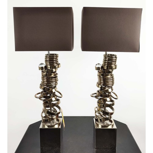 485 - TABLE LAMPS, a pair, 90cm H Abstract design with shades. (2)