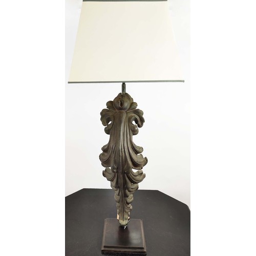 486 - EICHHOLTZ LEAF TABLE LAMP, 107cm H with a shade on a square plinth base.