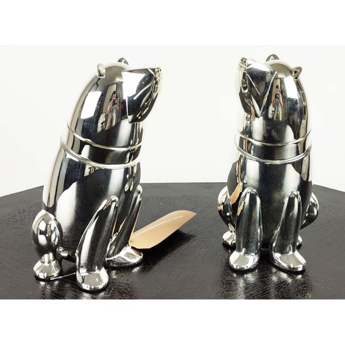 493 - COCKTAIL SHAKERS, a pair, in the form of polar bears, polished metal, 27cm H. (2)