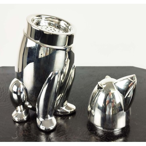 493 - COCKTAIL SHAKERS, a pair, in the form of polar bears, polished metal, 27cm H. (2)