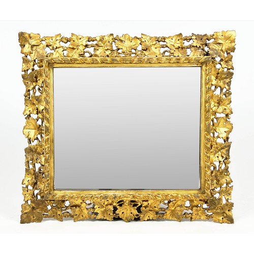 168 - WALL MIRROR, 19th century Florentine giltwood vine leaf design frame with a rectangular bevelled pla... 