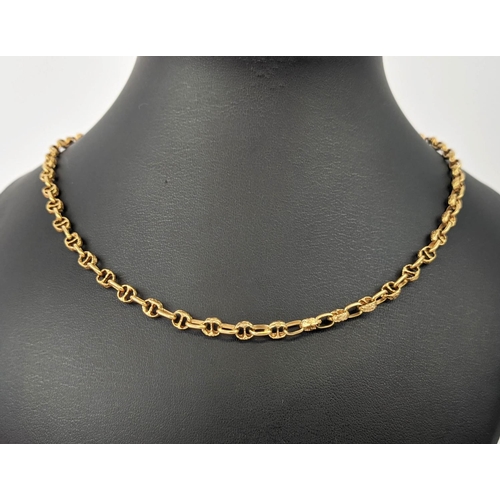 30 - AN 18CT GOLD RUSTICATED CHAIN LINK NECKLACE, 49cm long, 27.38 grams.