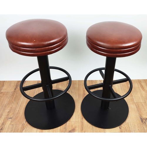 337 - BAR STOOLS, a set of four, upholstered in a Ben Whilster Colmar Lynx leather, powder coated steel ba... 