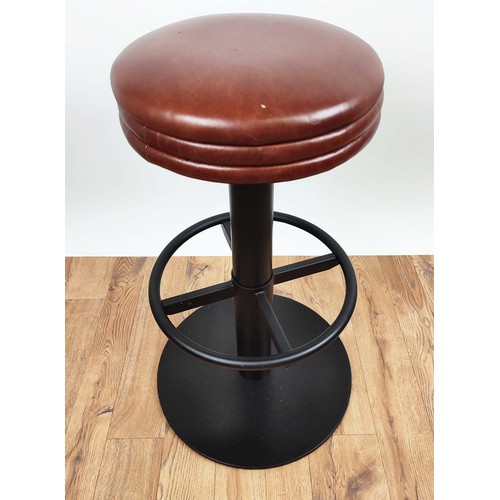 337 - BAR STOOLS, a set of four, upholstered in a Ben Whilster Colmar Lynx leather, powder coated steel ba... 