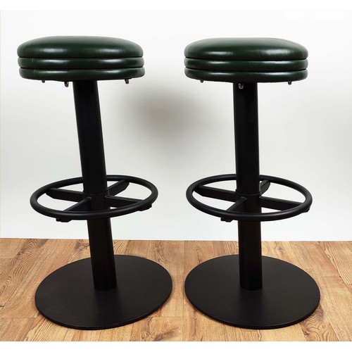 338 - BAR STOOLS, a set of four, upholstered in a Ben Whilster Colmar Pocket leather, powder coated steel ... 