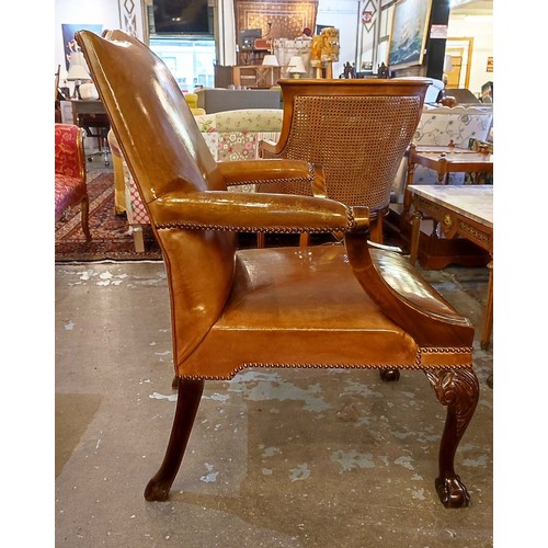 464 - GAINSBOROUGH STYLE CHAIR, tan leather, cabriole legs, mid 20th century, 100cm high, 70cm wide, 73cm ... 