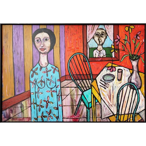 103 - DON SNELL (1922-2014), American artist, abstract figure painting of a man and woman signed bottom le... 