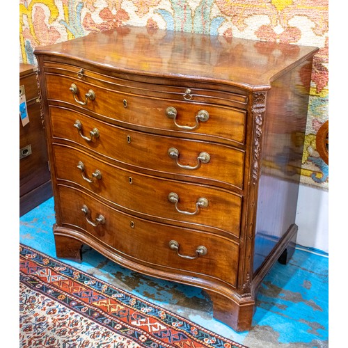 230 - SERPENTINE CHEST, 89cm H x 91cm W x 59cm D, George III mahogany, circa 1770, with blue baize slide a... 