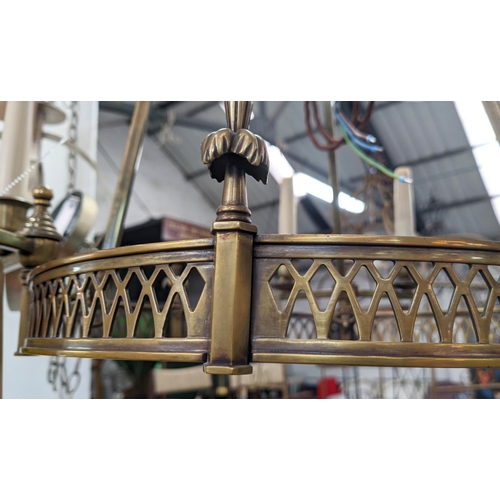 340 - CHARLES EDWARDS SMALL ROUND FRIEZE CHANDELIER, finished in antiqued brass, 75.5cm H x 49.5cm.