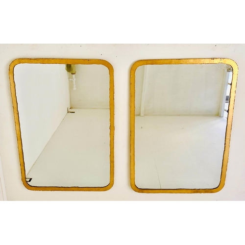 436 - WALL MIRRORS, a pair, 96cm H x 68cm W, aged gilt metal frames. (2)