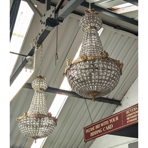 491 - BAG CHANDELIERS, a pair, French Empire style, 80cm drop each approx. (2)