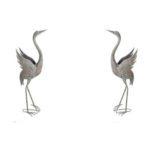 440 - SCULPTURAL GARDEN CRANES, a pair, 108cm high, 48cm long, 17cm deep, metal. (2)