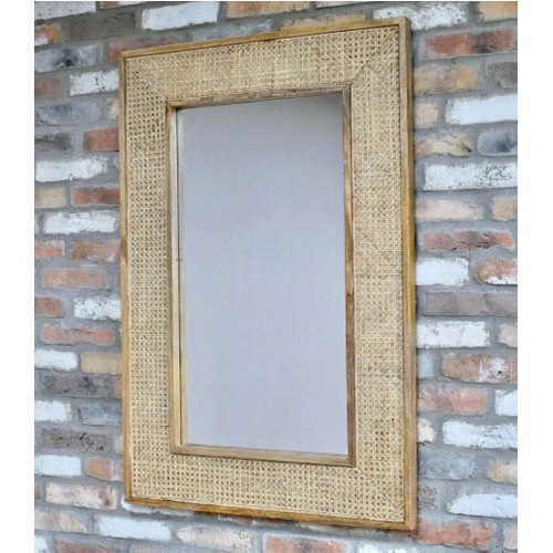 462 - WALL MIRROR, 120cm x 80cm, 1970's Italian style, rattan frame.