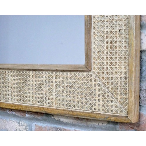 462 - WALL MIRROR, 120cm x 80cm, 1970's Italian style, rattan frame.