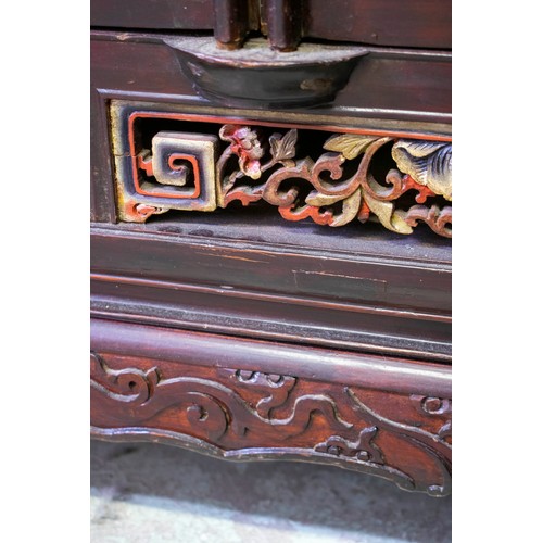 170 - SIDE CABINET, 164cm H x 129cm W x 49cm D, 19th century Chinese lacquer and gilt decorated of four do... 