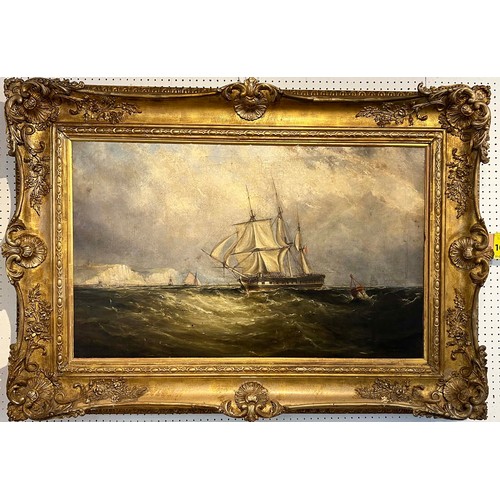 102 - WITHDRAWN - MANNER OF THOMAS BUTTERWORTH, 'Warship of the coast of Dover', oil on canvas, 57cm x 94c... 