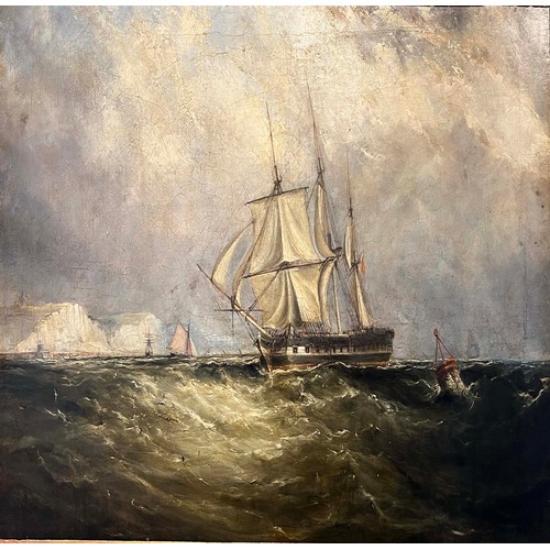 102 - WITHDRAWN - MANNER OF THOMAS BUTTERWORTH, 'Warship of the coast of Dover', oil on canvas, 57cm x 94c... 