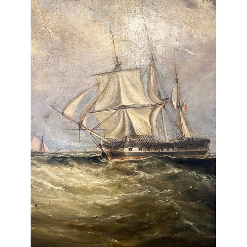 102 - WITHDRAWN - MANNER OF THOMAS BUTTERWORTH, 'Warship of the coast of Dover', oil on canvas, 57cm x 94c... 