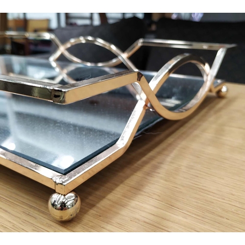 306 - COCKTAIL TRAYS, a pair, 1950's Italian style, gilt metal and mirror, 45cm x 30cm x 6.5cm. (2)