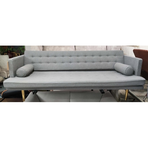 494 - SOFA, grey fabric upholstered, 225L x 95cm D.