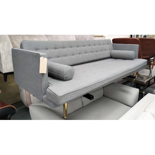 494 - SOFA, grey fabric upholstered, 225L x 95cm D.