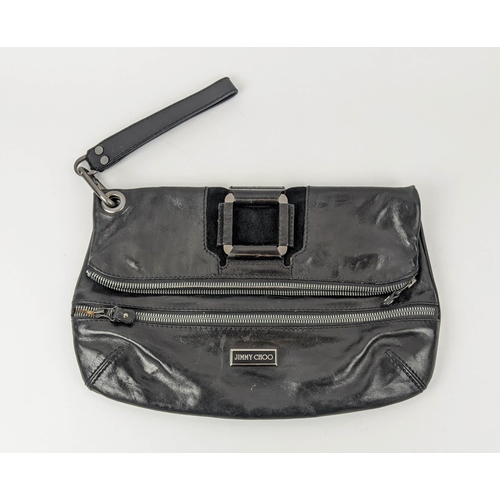 8 - JIMMY CHOO MAVE FOLDOVER CLUTCH, black leather with suede lining, two frontal zip closures, leather ... 