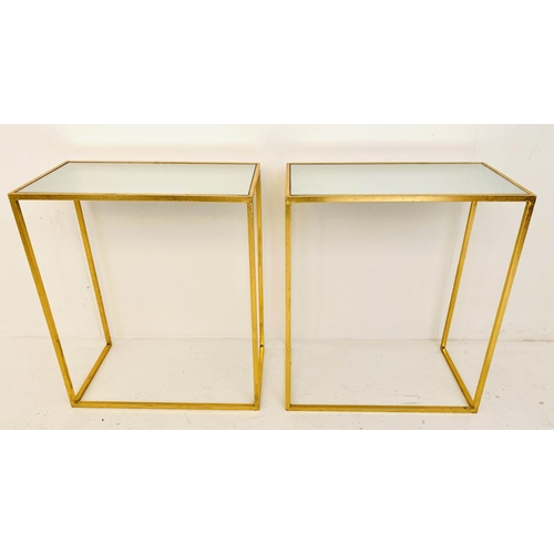 479 - SIDE TABLES, 66cm high, 56cm wide, 30cm deep, a pair, 1960s French style, gilt metal and glass. (2)