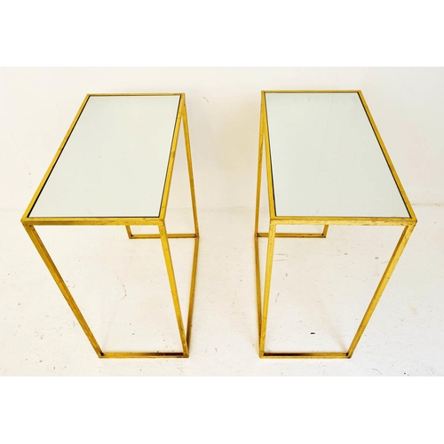 479 - SIDE TABLES, 66cm high, 56cm wide, 30cm deep, a pair, 1960s French style, gilt metal and glass. (2)