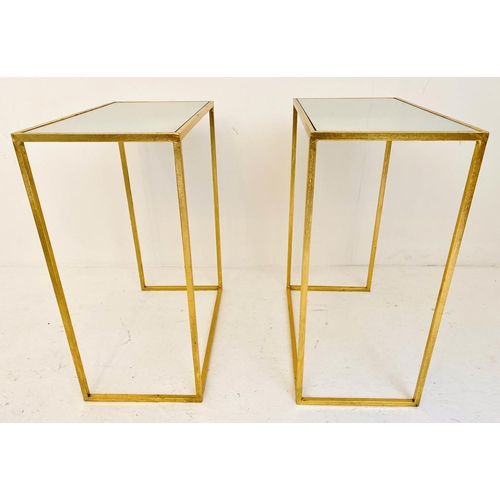 479 - SIDE TABLES, 66cm high, 56cm wide, 30cm deep, a pair, 1960s French style, gilt metal and glass. (2)