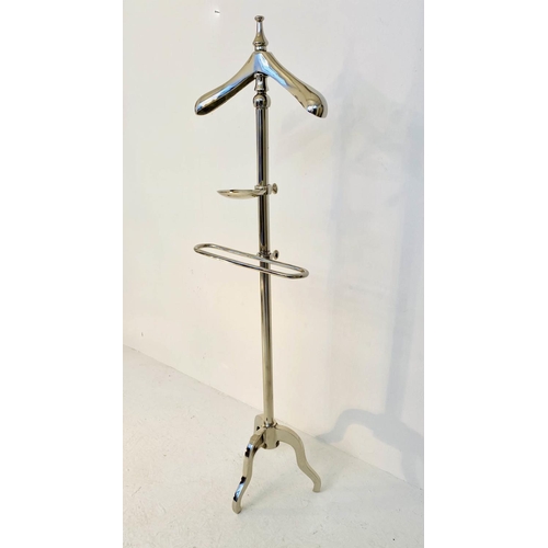 480 - VALET STAND, polished metal, 140cm x 41cm x 37cm.