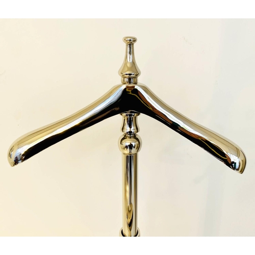 480 - VALET STAND, polished metal, 140cm x 41cm x 37cm.