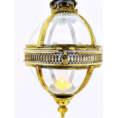 481 - WALL HANGING CANDLE LANTERNS, a pair, Regency style, gilt metal and glass, 80cm x 25cm x 25cm. (2)