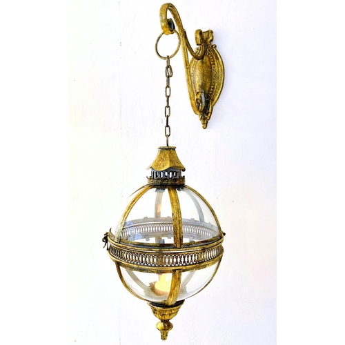 481 - WALL HANGING CANDLE LANTERNS, a pair, Regency style, gilt metal and glass, 80cm x 25cm x 25cm. (2)