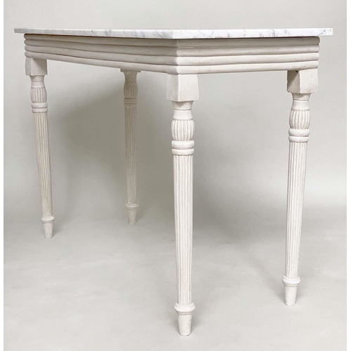 227 - CONSOLE TABLE, Regency style grey painted with reeded frieze and turned tapering supports, 123cm W x... 