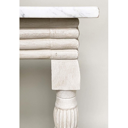 227 - CONSOLE TABLE, Regency style grey painted with reeded frieze and turned tapering supports, 123cm W x... 