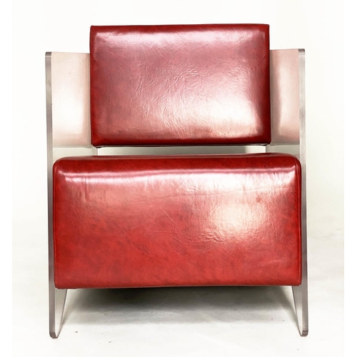 269 - ARMCHAIR, contemporary red faux leather with lucite supports, 64cm W.