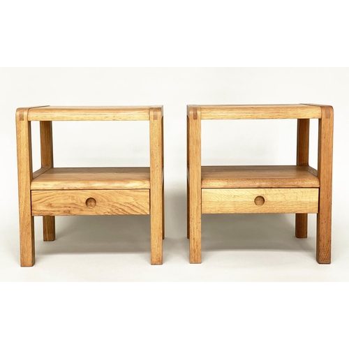 492 - HABITAT SIDE TABLES, a pair, solid oak, each with undertier drawer, 56cm x 56cm x 49cm H. (2)