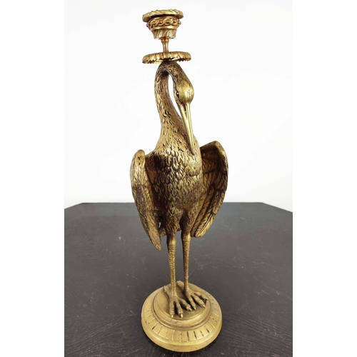 1 - HERON CANDLESTICKS, a pair, Victorian aesthetic style, gilt metal, 41cm H. (2)