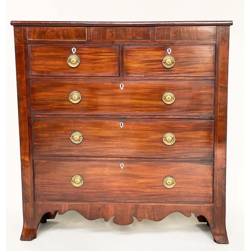 104 - SCOTTISH HALL CHEST, 19th century figured mahogany and line inlaid of adapted shallow proportions wi... 